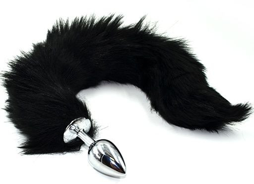 Серебристая анальная пробка из нержавеющей стали с черным гибким хвостом Серебристая анальная пробка из нержавеющей стали с черным гибким хвостом