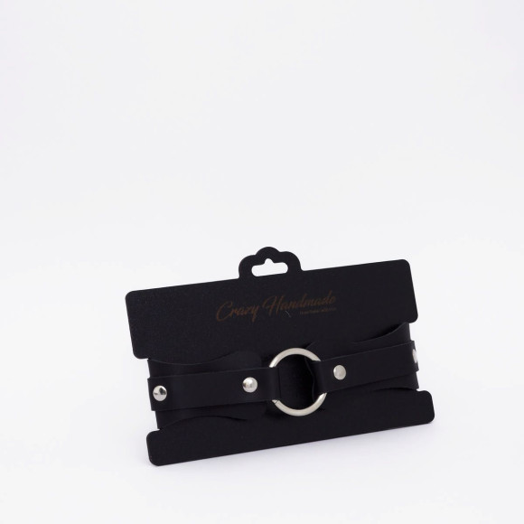 Черный кожаный ошейник с кольцом Черный кожаный ошейник с кольцом