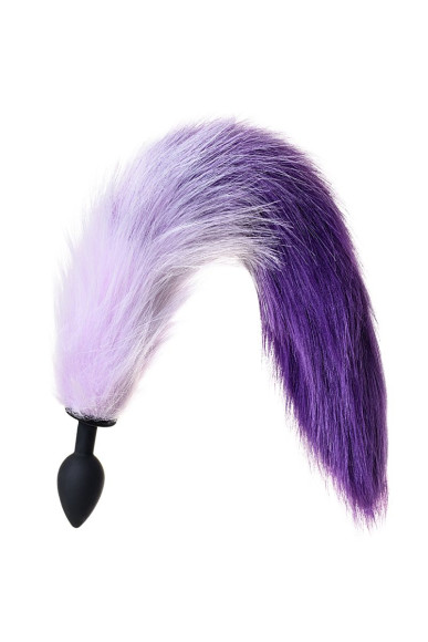 Черная анальная втулка с фиолетово-белым хвостом - размер S Черная анальная втулка с фиолетово-белым хвостом - размер S