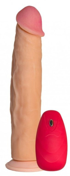 Телесный реалистичный вибратор №65 с проводным пультом - 24 см. Телесный реалистичный вибратор №65 с проводным пультом - 24 см.