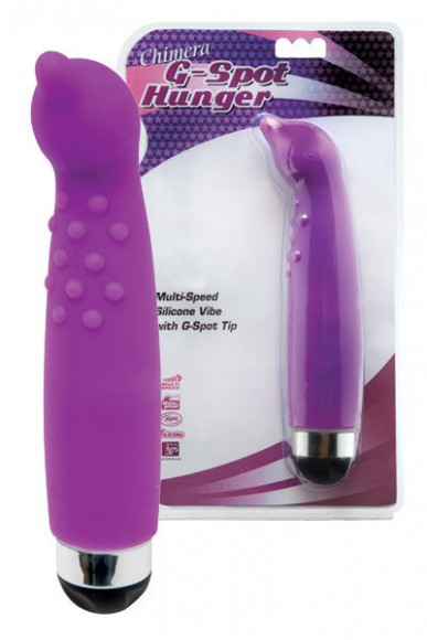 Фиолетовый вибратор с загнутой головкой и точками - 17,5 см. Фиолетовый вибратор с загнутой головкой и точками - 17,5 см.