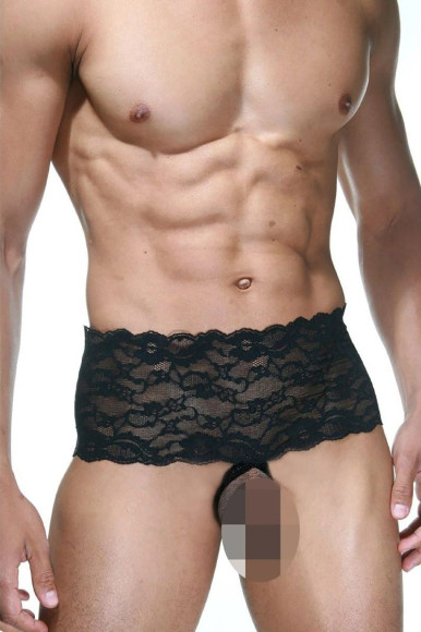 Мужские трусы с открытой интимной зоной и широким кружевным поясом Мужские трусы с открытой интимной зоной и широким кружевным поясом