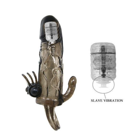 Дымчатая удлиняющая насадка с вибрацией и отростком для преданусного массажа Дымчатая удлиняющая насадка с вибрацией и отростком для преданусного массажа