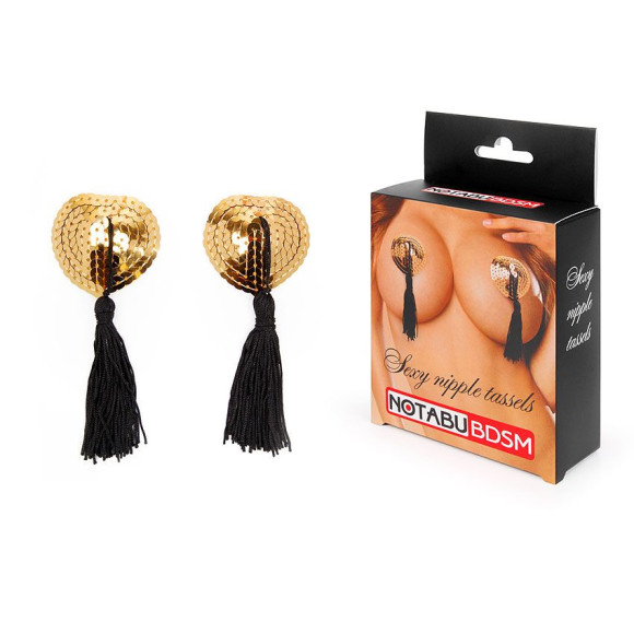 Золотистые пэстисы-сердечки с черными кисточками Золотистые пэстисы-сердечки с черными кисточками