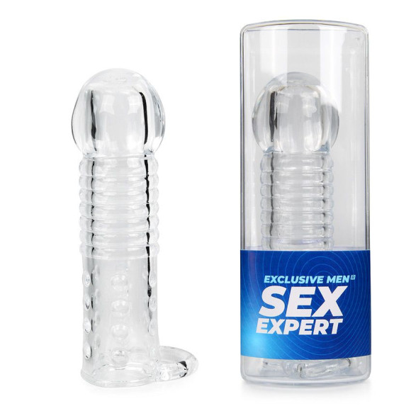 Прозрачная рельефная насадка-реалистик с петлей для мошонки - 13,5 см. Прозрачная рельефная насадка-реалистик с петлей для мошонки - 13,5 см.