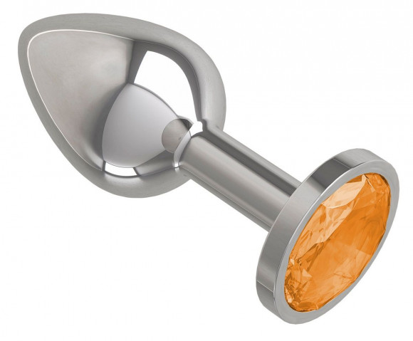 Серебристая анальная втулка с оранжевым кристаллом - 7 см. Серебристая анальная втулка с оранжевым кристаллом - 7 см.