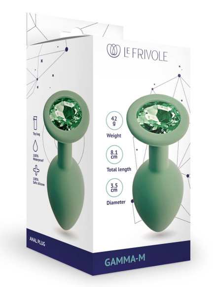 Салатовая анальная пробка с кристаллом Gamma-M - 8,1 см. Салатовая анальная пробка с кристаллом Gamma-M - 8,1 см.