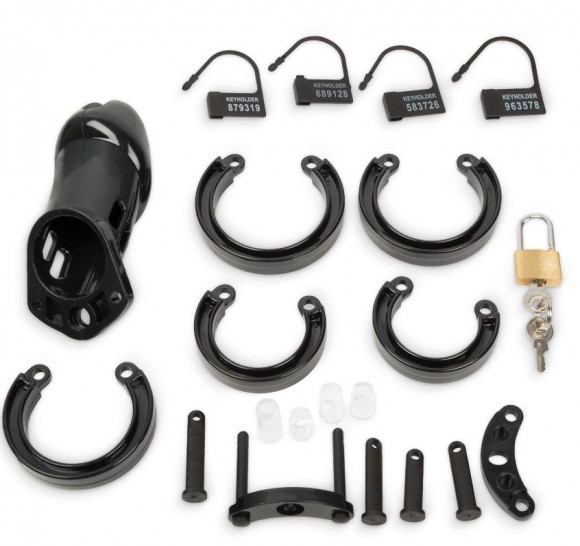 Черный мужской пояс верности на замочке Черный мужской пояс верности на замочке