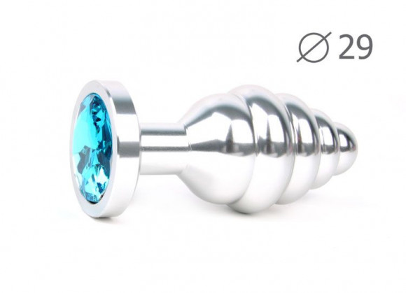 Коническая ребристая серебристая анальная втулка с голубым кристаллом - 7,1 см. Коническая ребристая серебристая анальная втулка с голубым кристаллом - 7,1 см.