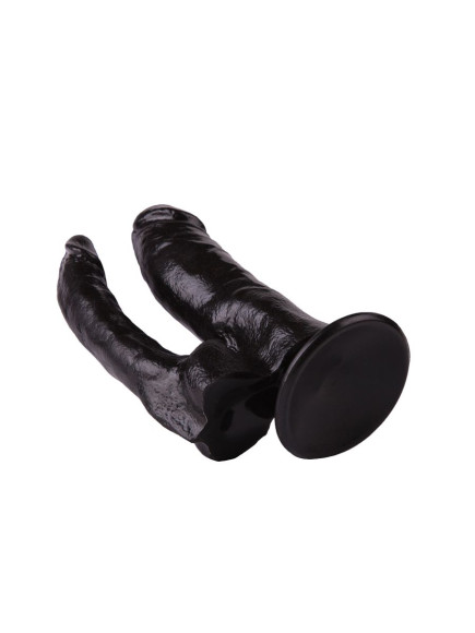 Двойной чёрный фаллоимитатор на присоске - 15 см. Двойной чёрный фаллоимитатор на присоске - 15 см.