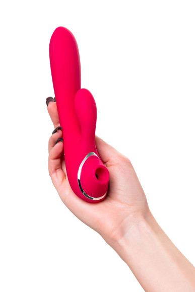 Красный вибратор c клиторальной и вакуумной стимуляциями Doobl - 20 см. Красный вибратор c клиторальной и вакуумной стимуляциями Doobl - 20 см.