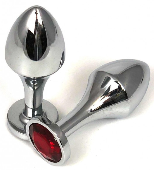 Серебристая анальная пробка на удлиненной ножке с красным кристаллом - 9 см. Серебристая анальная пробка на удлиненной ножке с красным кристаллом - 9 см.