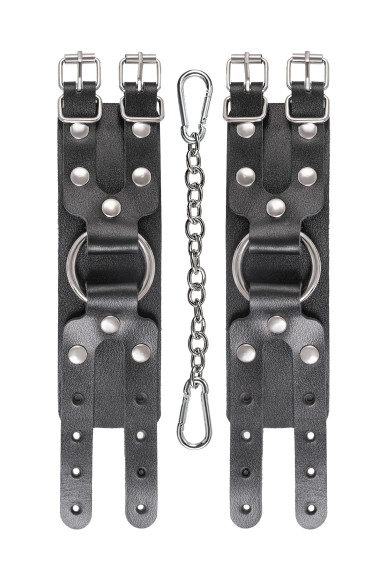 Черные кожаные наручники-браслеты с двумя ремешками Черные кожаные наручники-браслеты с двумя ремешками
