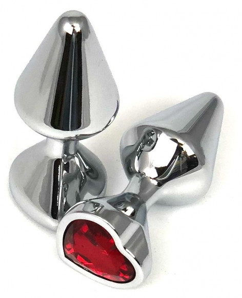 Серебристая анальная пробка с красным кристаллом-сердцем - 8 см. Серебристая анальная пробка с красным кристаллом-сердцем - 8 см.