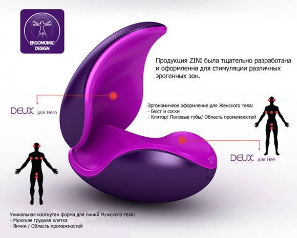 Фиолетовый вибратор для пары 2 в 1 ZINI DEUX Фиолетовый вибратор для пары 2 в 1 ZINI DEUX