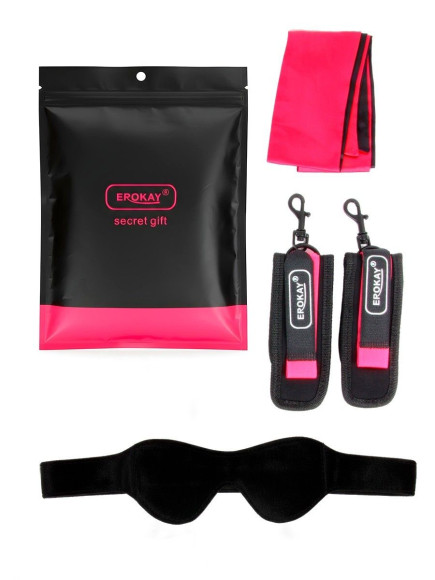 Черно-розовый эротический набор: маска, наручники и повязка Черно-розовый эротический набор: маска, наручники и повязка