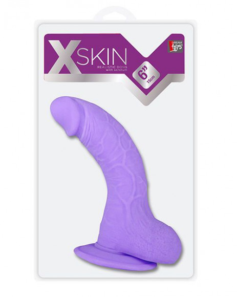 Фиолетовый фаллоимитатор на присоске XSKIN 6 TPR DONG PURPLE - 15 см.