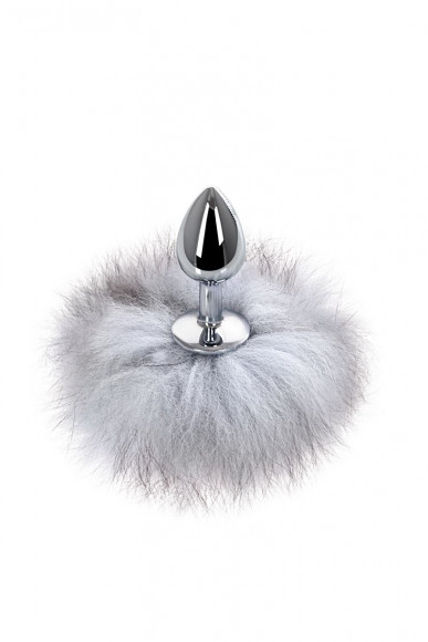 Серебристая анальная втулка с серым заячьим хвостом Серебристая анальная втулка с серым заячьим хвостом