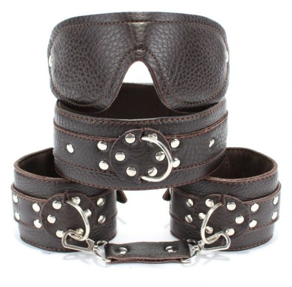 Набор БДСМ-аксессуаров из мягкой коричневой кожи Набор БДСМ-аксессуаров из мягкой коричневой кожи