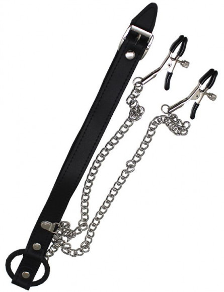 Черный кляп-кольцо с серебристым зажимами для сосков Черный кляп-кольцо с серебристым зажимами для сосков