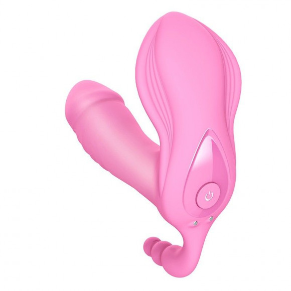 Розовый вибромассажер с клиторальным стимулятором SEX MASSAGER и пультом ДУ