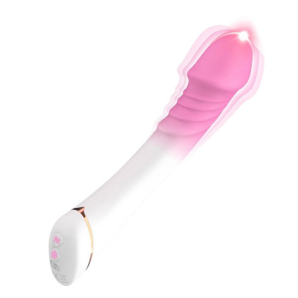 Бело-розовый вибромассажер с крупной головкой - 20,4 см. Бело-розовый вибромассажер с крупной головкой - 20,4 см.