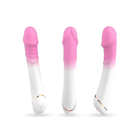 Бело-розовый вибромассажер с крупной головкой - 20,4 см. Бело-розовый вибромассажер с крупной головкой - 20,4 см.