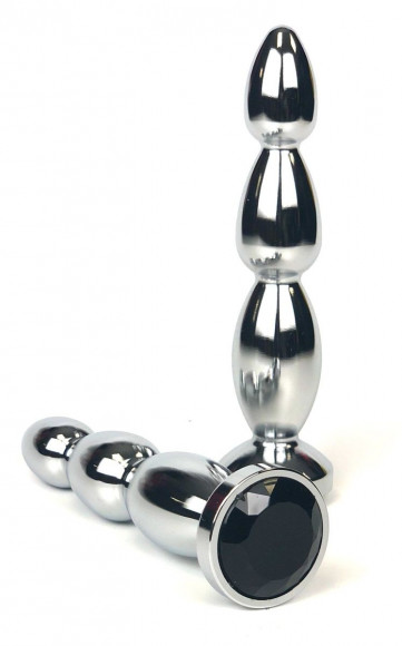 Серебристая удлиненная анальная пробка-ёлочка с черным кристаллом - 12 см. Серебристая удлиненная анальная пробка-ёлочка с черным кристаллом - 12 см.