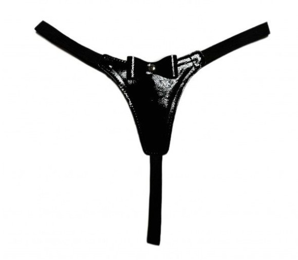 Черные лаковые трусики-стринги с бантиком Черные лаковые трусики-стринги с бантиком