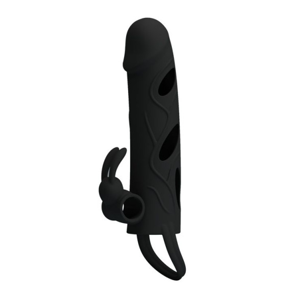 Чёрная насадка с клиторальным вибростимулятором и закрытой головкой - 14 см. Чёрная насадка с клиторальным вибростимулятором и закрытой головкой - 14 см.