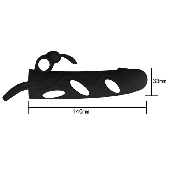 Чёрная насадка с клиторальным вибростимулятором и закрытой головкой - 14 см. Чёрная насадка с клиторальным вибростимулятором и закрытой головкой - 14 см.