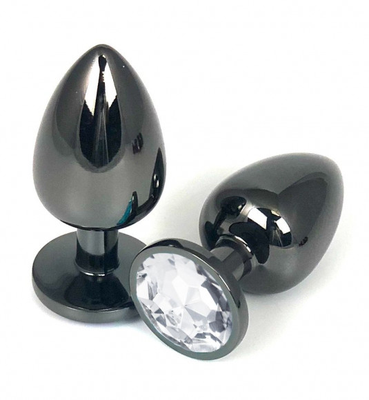 Черная металлическая анальная пробка с прозрачным стразом - 9 см. Черная металлическая анальная пробка с прозрачным стразом - 9 см.