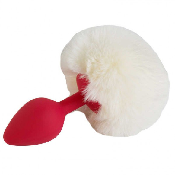 Красная анальная пробка размера S с белым хвоcтиком зайки Красная анальная пробка размера S с белым хвоcтиком зайки