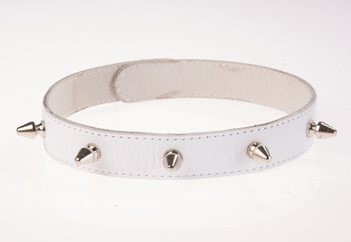 Кожаный белый ошейник на кнопках Кожаный белый ошейник на кнопках