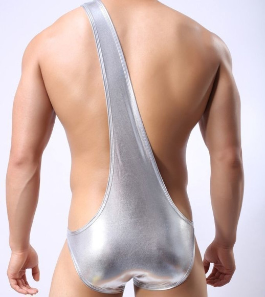 Серебристые мужские трусы с плечевой бретелью Серебристые мужские трусы с плечевой бретелью