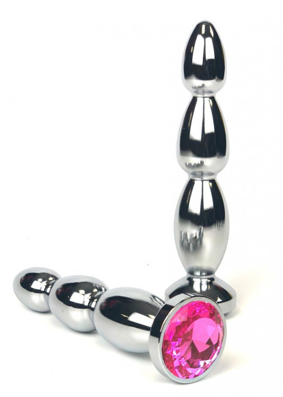 Серебристая удлиненная анальная ёлочка с розовым кристаллом - 12 см. Серебристая удлиненная анальная ёлочка с розовым кристаллом - 12 см.