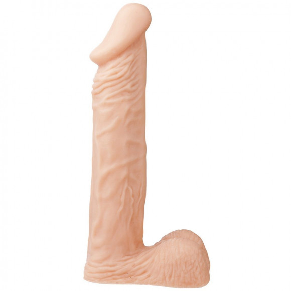 Телесный фаллоимитатор с мошонкой и заострённой головкой - 23 см. Телесный фаллоимитатор с мошонкой и заострённой головкой - 23 см.