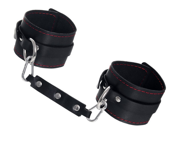 Черные кожаные однослойные оковы с контрастной строчкой Черные кожаные однослойные оковы с контрастной строчкой