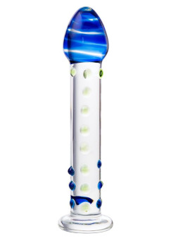 Стеклянный фаллос с цветными бусинами - 18 см. Стеклянный фаллос с цветными бусинами - 18 см.