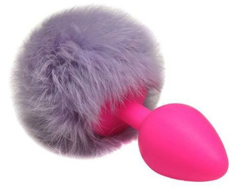 Розовая анальная пробка с пушистым фиолетовым хвостиком зайки Розовая анальная пробка с пушистым фиолетовым хвостиком зайки