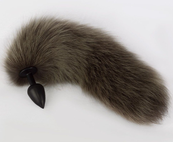 Черная анальная пробка с натуральным кофейным песцовым хвостиком Черная анальная пробка с натуральным кофейным песцовым хвостиком