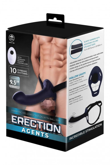 Черный полый страпон с вибрацией Erection Agents - 24,1 см. Черный полый страпон с вибрацией Erection Agents - 24,1 см.