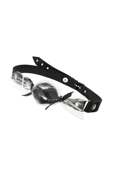 Черный кляп-леденец на кожаных ремешках со вкусом бейлиз