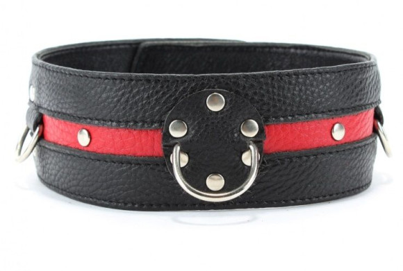 Черно-красный кожаный ошейник увеличенного размера Черно-красный кожаный ошейник увеличенного размера
