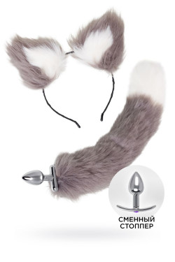 Оригинальный комплект: анальная пробка с 2 сменными ограничителями и ободок с ушками Оригинальный комплект: анальная пробка с 2 сменными ограничителями и ободок с ушками