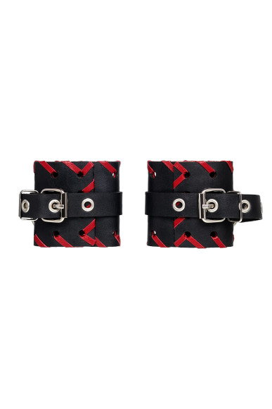 Черно-красные наручники из натуральной кожи Черно-красные наручники из натуральной кожи