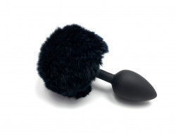 Черная анальная пробка с пушистым хвостиком зайки Черная анальная пробка с пушистым хвостиком зайки