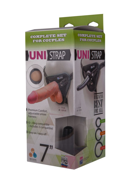 Страпон-унисекс с двумя насадками UNI strap 7 Harness - 19 и 12 см. Страпон-унисекс с двумя насадками UNI strap 7 Harness - 19 и 12 см.