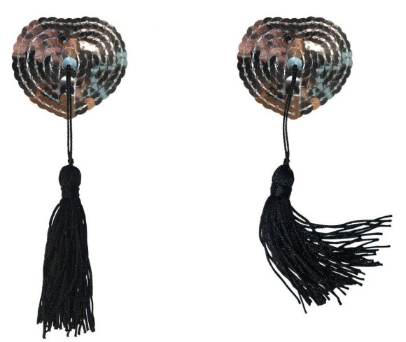 Серебристые пэстисы-сердечки Gipsy с черными кисточками Серебристые пэстисы-сердечки Gipsy с черными кисточками