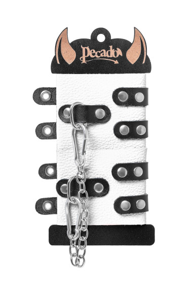 Бело-черные наручники с двумя ремешками и люверсами Бело-черные наручники с двумя ремешками и люверсами